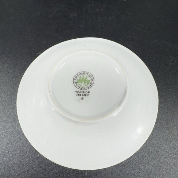 Freiberger Porzellan Round Dish Plate Unique Design Germany MCM Gold Edge Set 2 - Picture 10 of 12